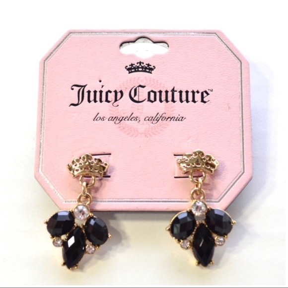 JUICY COUTURE Earrings Crystal Drop Crown Earrings Black - Picture 2 of 2